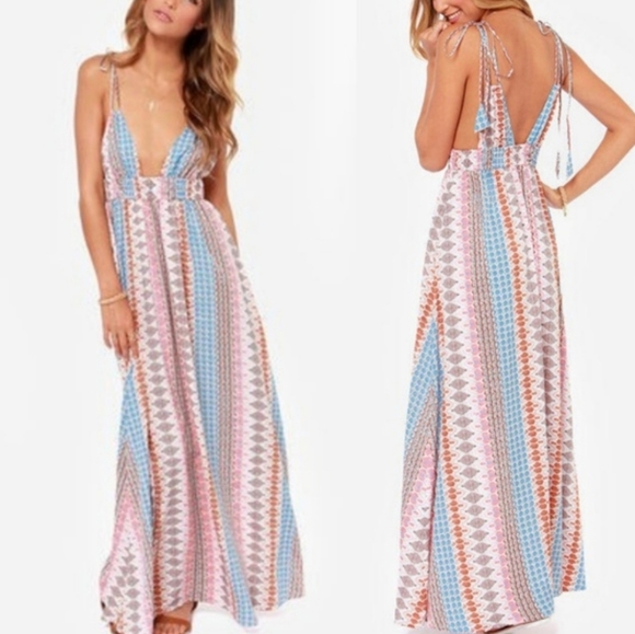 LULUS Maxin & Relaxin Colorful Boho Print Maxi - Picture 1 of 10